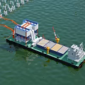 Floating Marine Construction Platform With Crane And Operational Equipment On Water