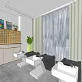 Elegant Beauty Salon Interior With Green Sofas Bamboo Pattern Wall And Modern Ceiling