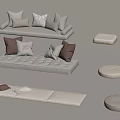 Modern Living Room Soft Furnishings Including White Sofas Mixed Pillows And Round Ottomans