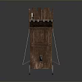 Ancient Wooden Functional Cart With Shelves Wheels And Projectile Mechanism Structure