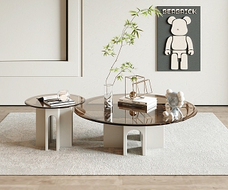 Modern coffee table glass coffee table coffee table combination mother and child coffee table tea table ornaments 3d model