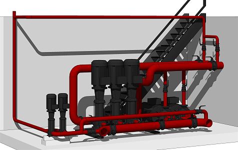 Modern industrial LOFT equipment motor water pump piping equipment 3d model