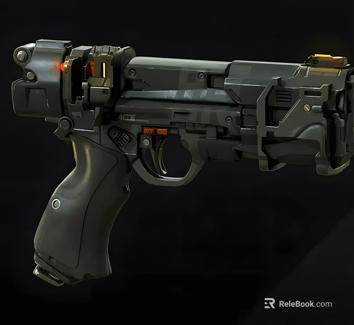 Futuristic Tactical Handgun With Black Mechanical Design Orange Accents And Ergonomic Grip 3d model 