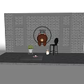 Brick Wall Background with Brown Bear Decoration BARBER BROWN Sign Black Chair and Green Plant