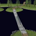 Modern Landscape Bridge Over Water With Green Grassland And Trees Reflections
