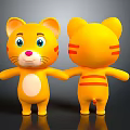 Cute Yellow Cat Dolls With Orange Stripes Front And Back Views 3d model