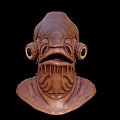 3D Rendered Alien Creature Head With Large Single Eye Brown Textured Skin And Sharp Teeth