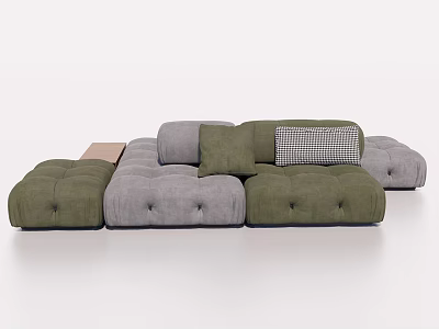 Gray and Green Modular Sectional Sofa With Plaid Cushions and Soft Upholstery 3d model