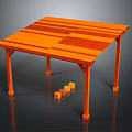 Orange Wooden Table with Striped Surface Pattern and Small Blocks Underneath 3d model