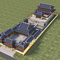 Ancient Chinese Architecture With Traditional Roofs Courtyard Layout And Green Lawn