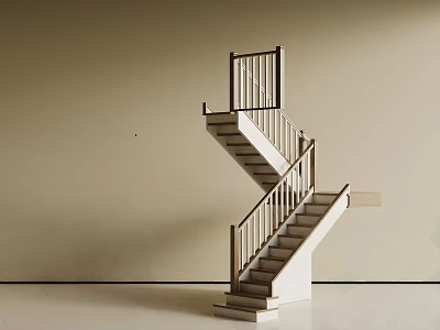 Modern Spiral Staircase With Wooden Handrail And Light Minimalist Interior 3d model