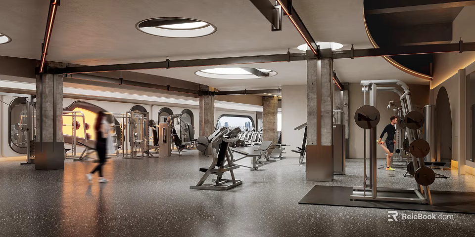 Modern Gym With Various Fitness Equipment And Spacious Workout Area 3d model 