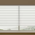 White Window Blinds For Double Pane Window With Mountain View And Greenery