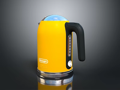Delonghi Yellow Electric Kettle With Transparent Lid Black Handle And Silver Base 3d model