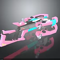 Sleek Futuristic Pink And Teal Crossbow Weapon Featuring Reflective Surface Design