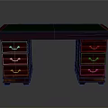 Classic Mahogany Furniture Desk with Green Smooth Top and Multiple Drawers with Gold Handles