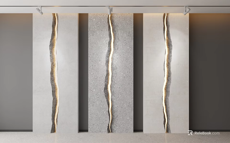 Elegant Modern Concrete Background Wall With Vertical Light Strips Interior Design 3d model