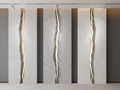Elegant Modern Concrete Background Wall With Vertical Light Strips Interior Design 3d model