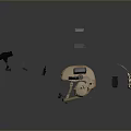 Tactical Weapon Equipment Components Featuring Helmet Optic Sight And Communication Headphones