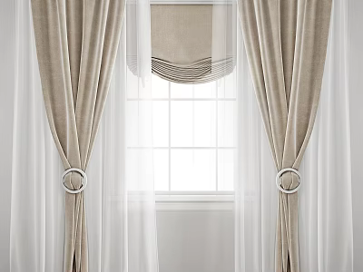 Elegant Beige Curtains With Sheer Panels And Curtain Rings For Window Design 3d model