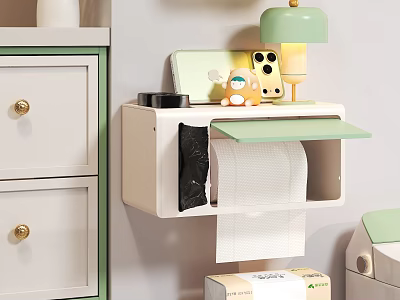 Modern Minimalist Bathroom Accessories With Wall Mounted Tissue Holder Green White Storage Box 3d model