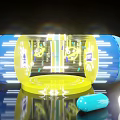 Futuristic Yellow Transparent Structure With Blue Accents And Glowing Elements