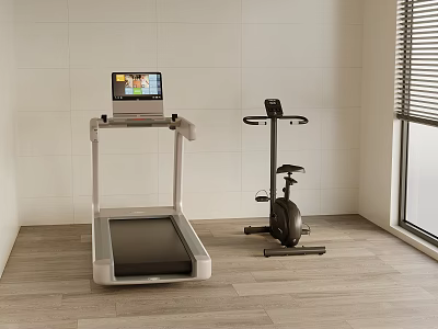 Home Gym Setup With Treadmill And Exercise Bike 3d model