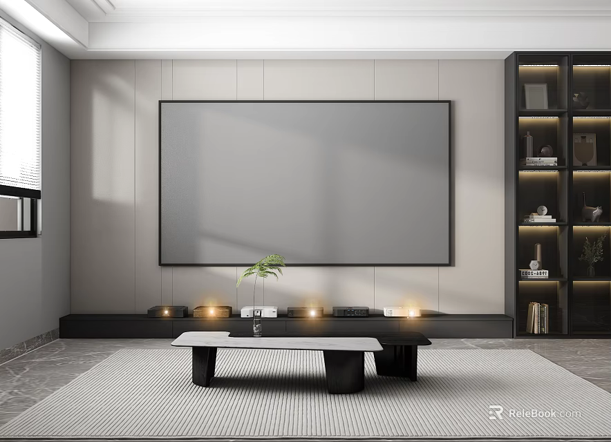 Projection Monitoring In Modern Living Room With Screen And Lights 3d model 