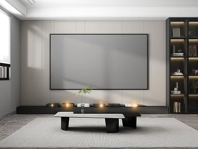 Projection Monitoring In Modern Living Room With Screen And Lights 3d model