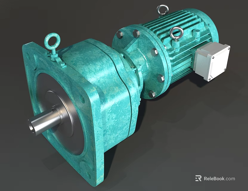 Green Industrial Geared Motor With Flange Mount Metal Housing And Output Shaft 3d model 