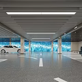Modern Spacious Underground Parking Lot With Bright Ceiling Lights And Cars Parked On Marked Spaces