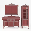 Ornate Classical Bathroom Vanity With Gold Accents Marble Top Mirror And Glass Cabinet