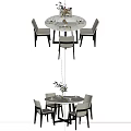 Modern Round Dining Table Set With Matching Chairs And Decorative Centerpiece 3d model