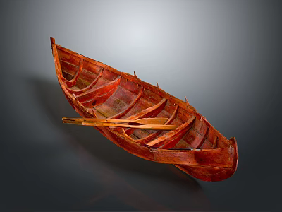 Traditional Red Wooden Water Transport Boat With Wooden Paddle And Classic Design 3d model