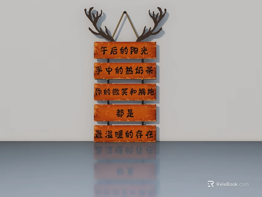 Swing Door Featuring Antler Decor And Warm Themed Wooden Sign 3d model 