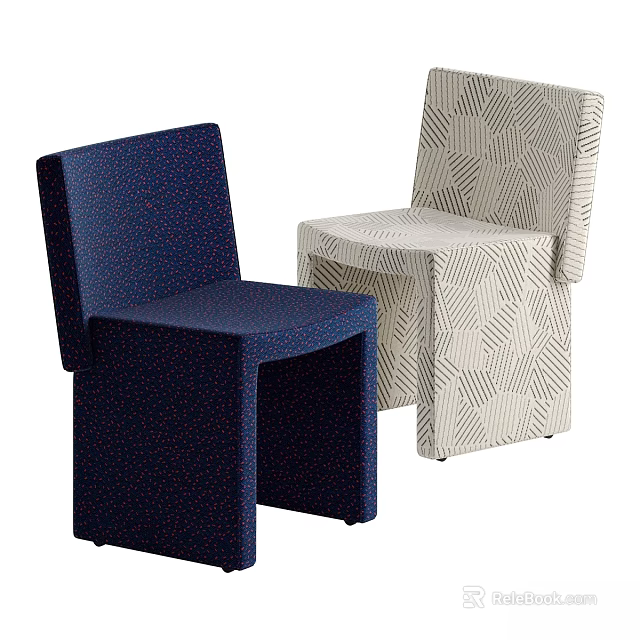 Stylish Modern Stools With Blue Dotted Fabric And White Geometric Line Patterns Design 3d model 