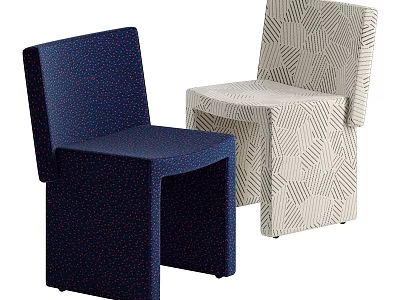 Stylish Modern Stools With Blue Dotted Fabric And White Geometric Line Patterns Design 3d model