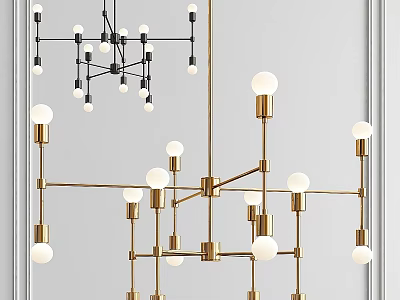 Modern Chandelier Design With Gold Metal Frame And Globe Light Bulbs 3d model