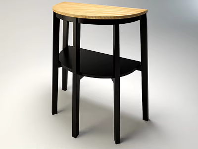 Semicircular Wooden Top Coffee Table With Black Shelf And Minimalist Design Legs 3d model