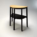 Semicircular Wooden Top Coffee Table With Black Shelf And Minimalist Design Legs