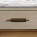 Modern Beige Nightstand With Marble Top Drawer Metal Handle Open Shelf And Slim Legs