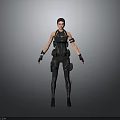 3D Female Character In Black Tactical Gear Standing Pose With Detailed Equipment