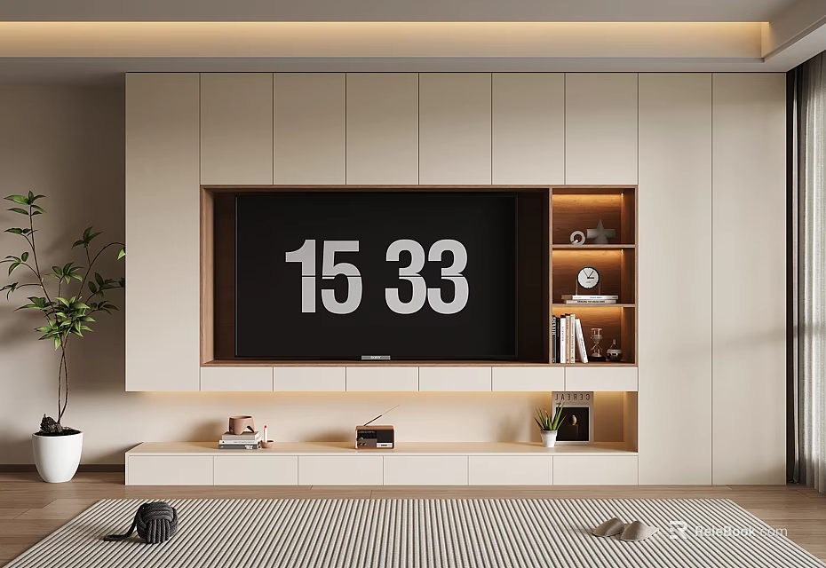 Modern White TV Cabinet With Built in TV Storage Shelves And LED Lighting 3d model 