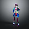 Anime Style Female Character With Purple Hair And Colorful Outfit