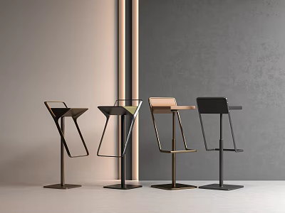 Sleek Modern Bar Stools With Metal Frames In Black Beige Brown Against Gray Wall 3d model