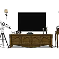 Classic Wooden TV Stand With TV Telescope Gramophone And Decorative Items