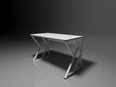 Modern Functional Desk With White Tabletop And Sturdy Metal Cross Legs 3d model