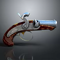 Vintage Revolver With Silver Metal Body And Brown Wooden Engraved Grip