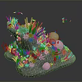 Underwater Coral Reef Scene With Rocky Structure Seaweed Colorful Corals And Small Fish
