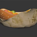 Delicious Hot Dog In Paper Tray With Mustard Ketchup And Fresh Bun